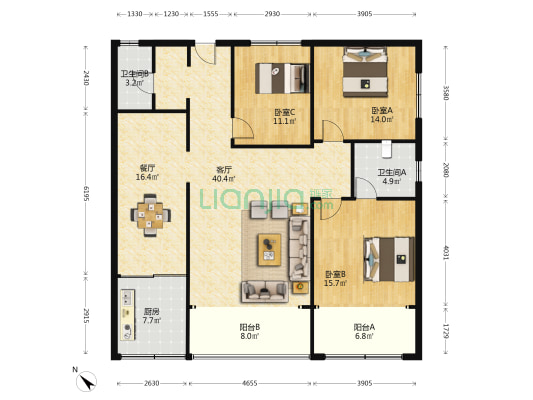 紫荆山社区第四居民小组 3室2厅2卫 148平方
