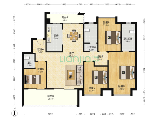 京盛和府 4室1厅3卫 143平方
