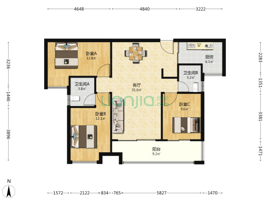 佳兆业湘府熙园 3室1厅2卫 112平方