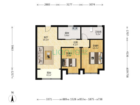 中骏皓景湾 2室1厅1卫 83平方