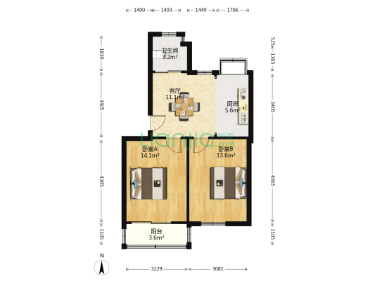 湖北路45号 2室1厅1卫 62平方