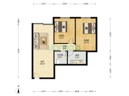 和信公寓 2室1厅1卫 99平方