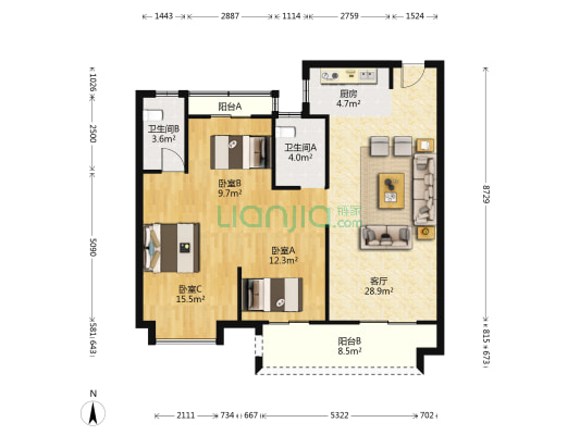 中梁云璟园 3室1厅2卫 112平方