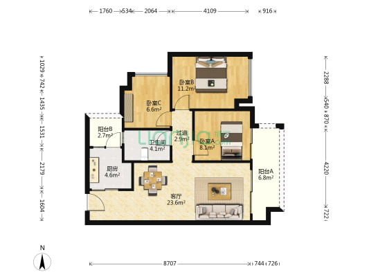 西阅星辰B区 3室1厅1卫 83平方