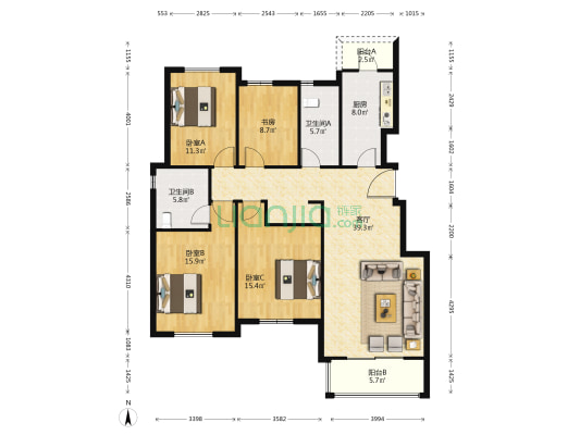 梁台煦府 4室1厅2卫 143平方