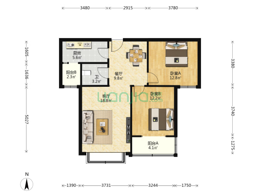 东街集资楼 2室2厅1卫 93平方