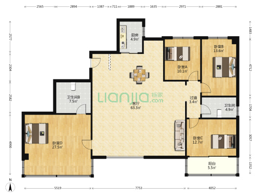 南湖聚宝苑 4室1厅2卫 184平方