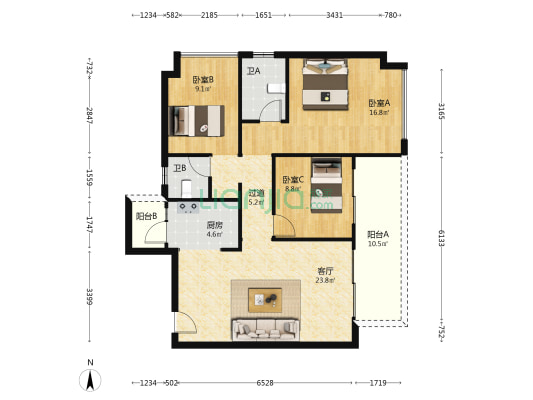 中亚云岸 3室1厅2卫 102平方
