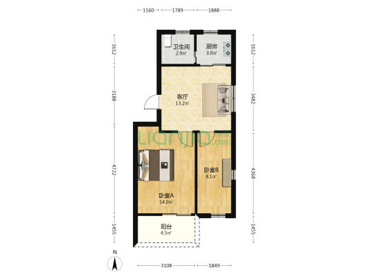 思儿亭路9号 2室1厅1卫 65平方