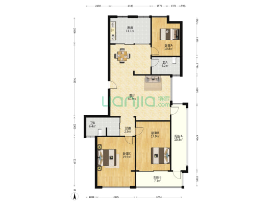 益健名苑 3室1厅2卫 155平方