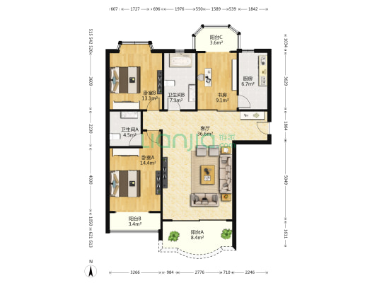 水景苑 3室1厅2卫 150平方