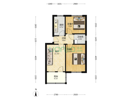 袜厂家属院 2室1厅1卫 57平方