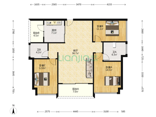 时代星英御岛 3室1厅2卫 130平方