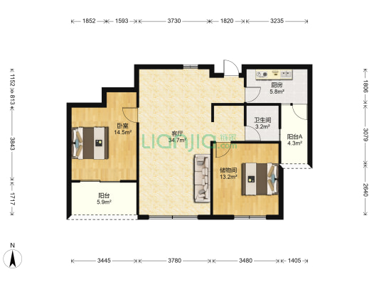 清江嘉园 1室1厅1卫 105平方
