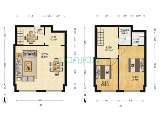 东领尚座 2室3厅2卫 67平方