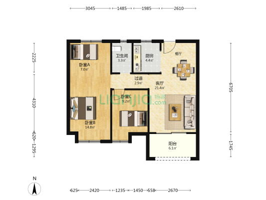 海伦堡汉江府 3室1厅1卫 95平方