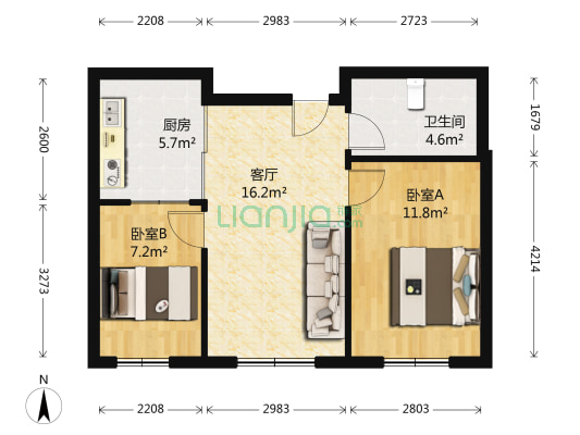 万龙城 2室1厅1卫 62平方