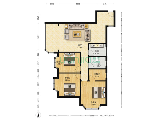 金都华庭 3室1厅1卫 118平方