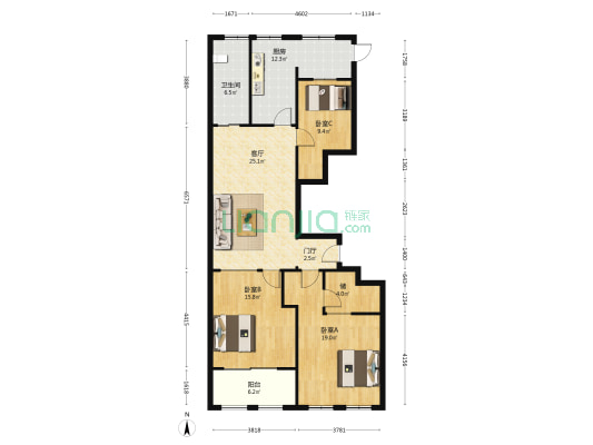 虹桥新天地南楼住宅楼 3室1厅1卫 136平方