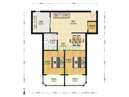 中岚大楼 2室2厅1卫 112平方