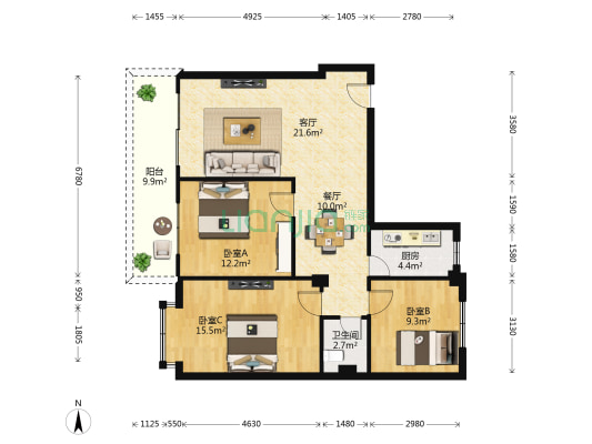 凤鸣路 3室2厅1卫 94平方