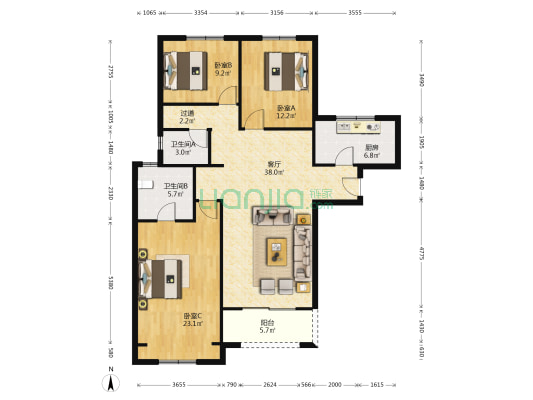 中建观湖珑府 3室1厅2卫 141平方