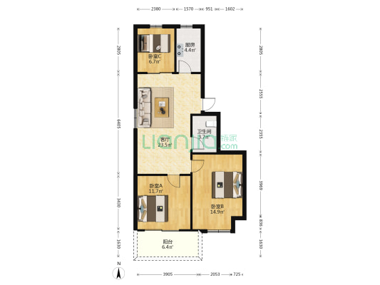 五凤小区 3室1厅1卫 81平方