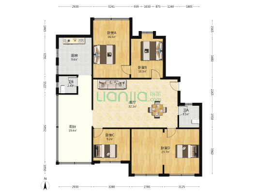 中山西路198号 4室1厅2卫 110平方