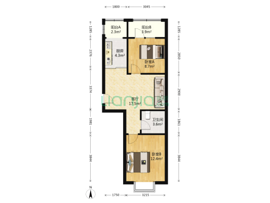 岸北桃源 2室1厅1卫 71平方