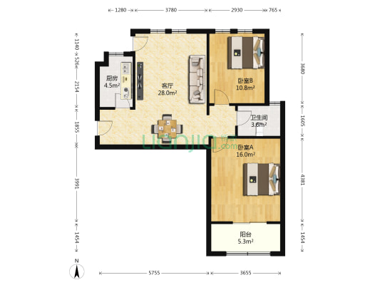 华祥新绿洲 2室1厅1卫 85平方