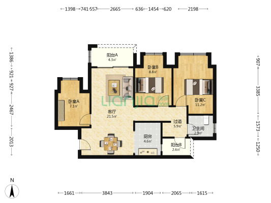 雲鼎城重云南 3室1厅1卫 78平方