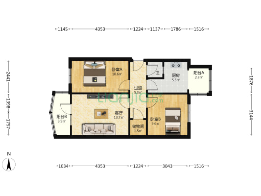 兰州铁路局基建处小区 2室1厅1卫 55平方
