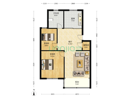 渡江一村 2室1厅1卫 91平方