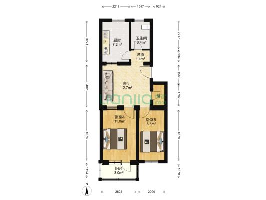 城北社区 2室1厅1卫 65平方