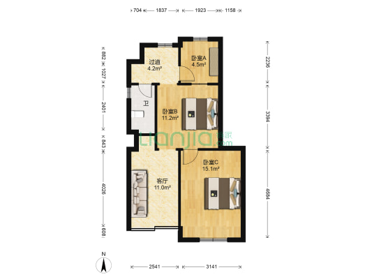 通榆新村三区 3室1厅1卫 60平方