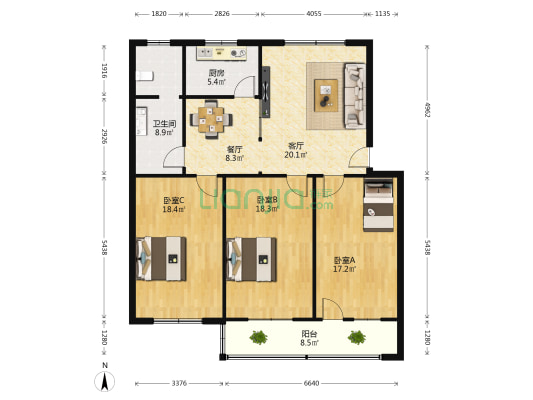 科达家属院 3室2厅1卫 125平方