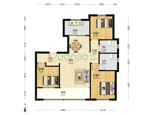 荣美广兴府 3室1厅2卫 117平方