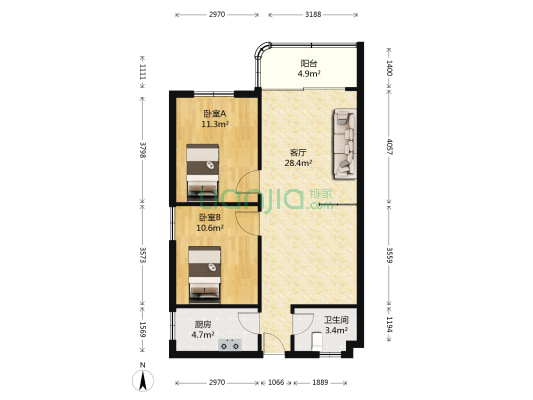 景晖苑(荔湾区) 2室1厅1卫 72平方