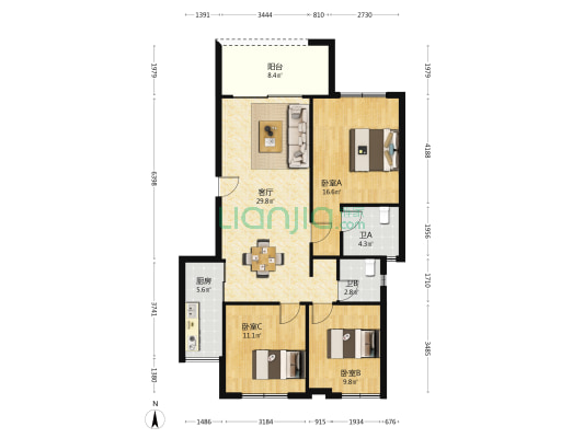 衿湖翠林公园8号 3室1厅2卫 99平方