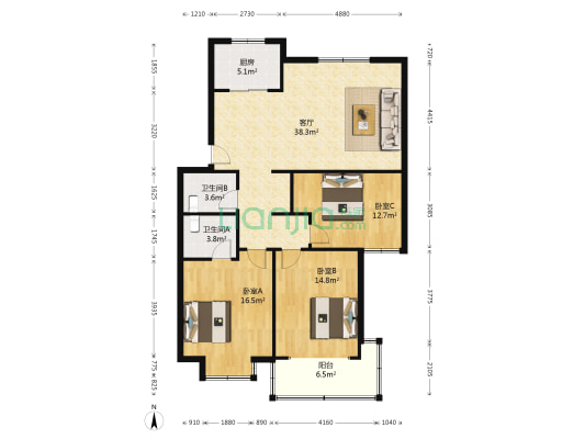 盛福花园 3室1厅2卫 125平方