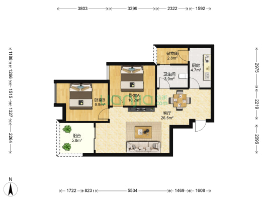 彰泰新旺角 2室1厅1卫 67平方