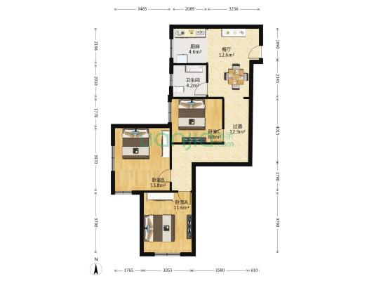 灵广大厦 3室1厅1卫 93平方