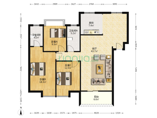 玉田府 3室1厅2卫 130平方