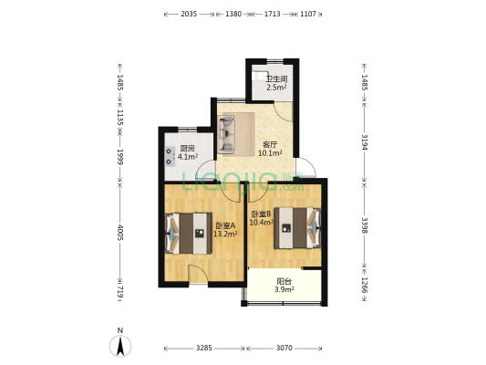 朝阳西路135号 2室1厅1卫 59平方