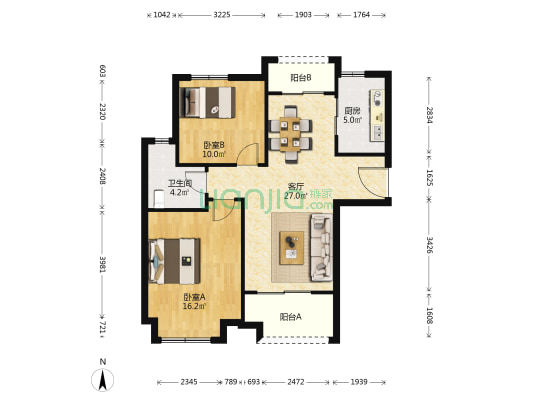 万欣苑 2室1厅1卫 91平方