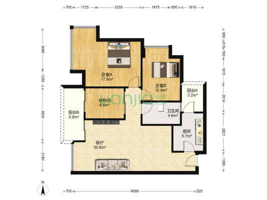 劲力五星城 2室1厅1卫 96平方