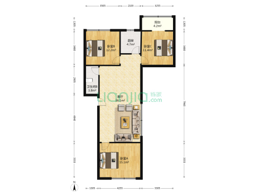 麓兰春都 3室1厅1卫 105平方