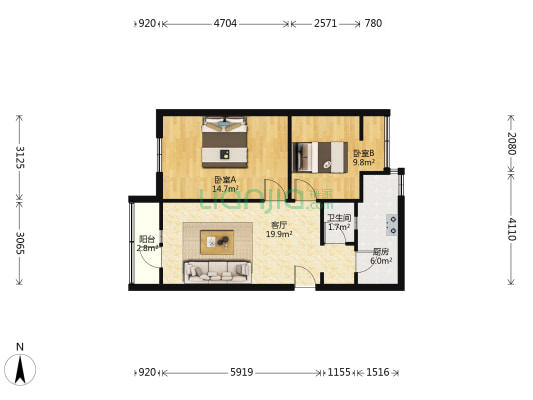 江源巷7号 2室1厅1卫 65平方