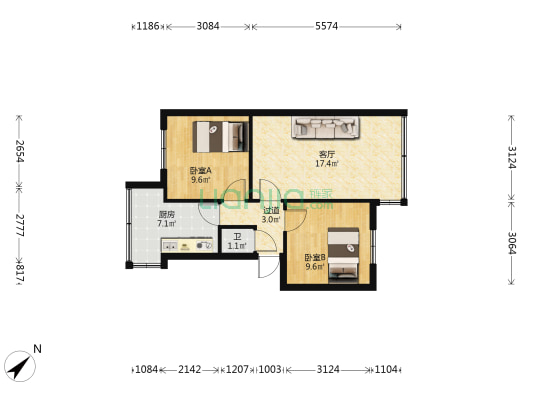 集贤巷6号 2室1厅1卫 56平方