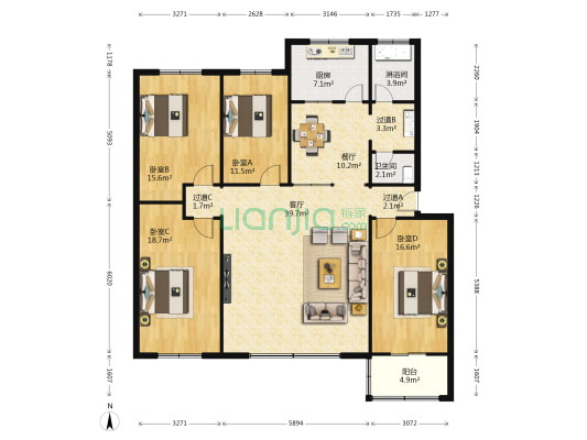 京城南路15号院 4室2厅2卫 161平方